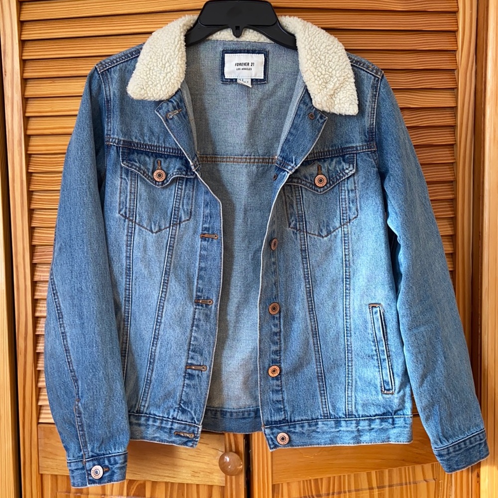 fur collar forever 21 denim jacket